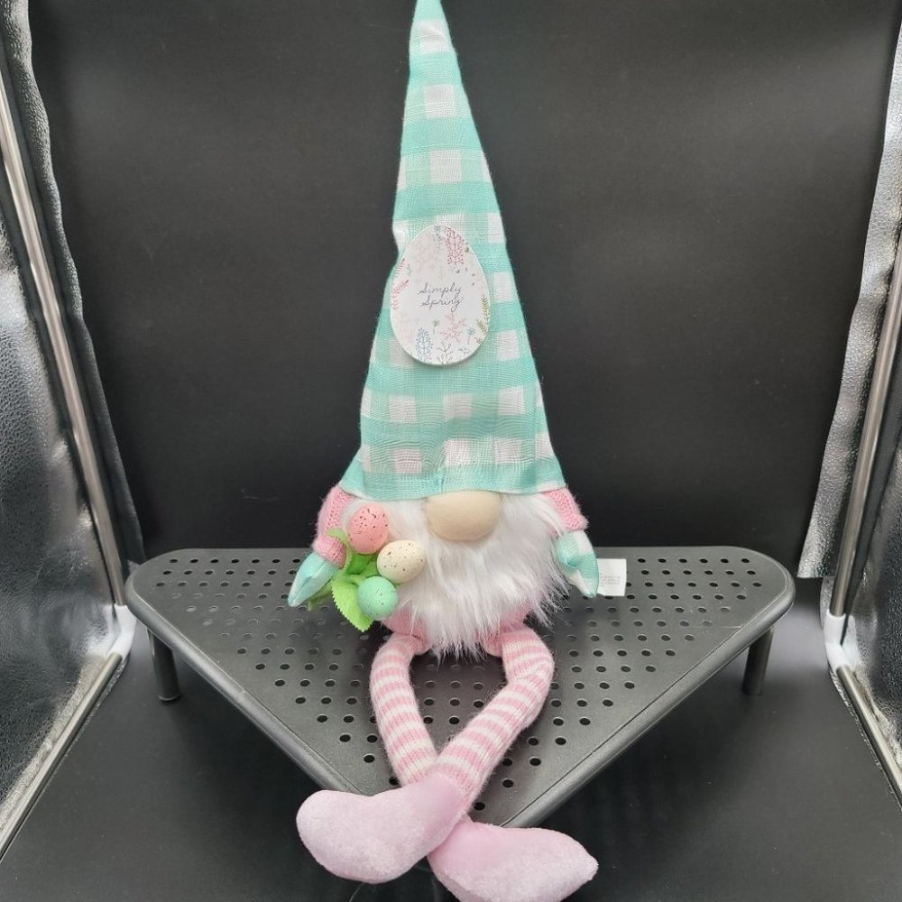 Easter Gnome Greeter Spring Plush Egg Bouquet Checked Plaid Decorative Accent